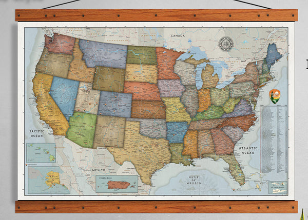 National Parks Map Rustic Style