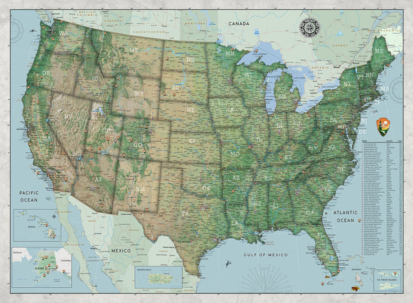 National Parks Map with Topography