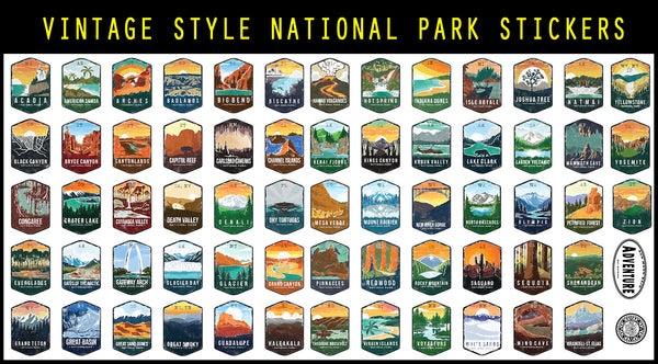 National Park Stickers in Vintage Style